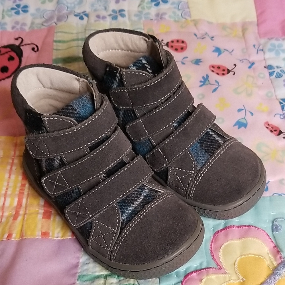 Livie & Luca Blue Plaid and Brown Suede Boots Size 6 New/like new No Box